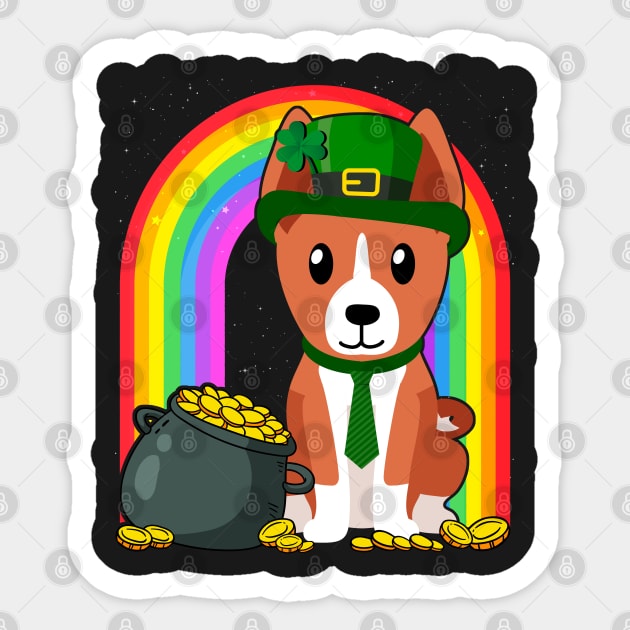 Basenji Rainbow Irish Clover St Patrick Day Dog Gift design Sticker by theodoros20